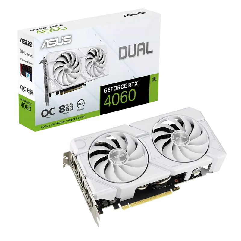 Видеокарта ASUS RTX4060 DUAL EVO WHITE OC 8GB GDDR6 128bit 3xDP HDMI 2FAN RTL [DUAL-RTX4060-O8G-EVO WHITE]