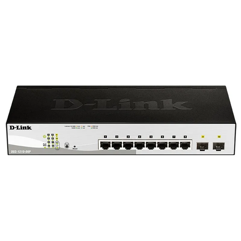 Коммутатор D-Link DGS-1210-08P DGS-1210-08P/G3A (L2) 8x1Гбит/с 2SFP 8PoE 65W настраиваемый