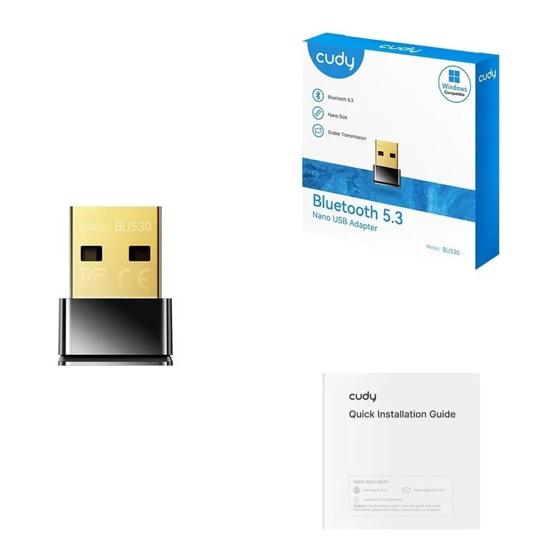 Адаптер беспроводной связи CUDY  BU530  Bluetooth 5.3 Nano USB Adapter, Nano Size, USB 2.0, Windows 11/10/8.1/7 