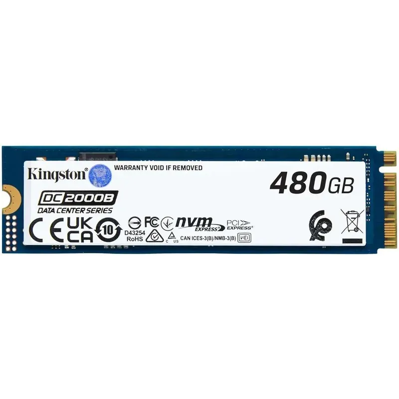 Твердотельный накопитель Kingston Enterprise SSD 480GB DC2000B M.2 2280 NVMe Gen4x4 R7000/W800MB/s  3D TLC MTBF 2М 530 000/32 000 IOPS 350,4TBW (Data Center) 3 years