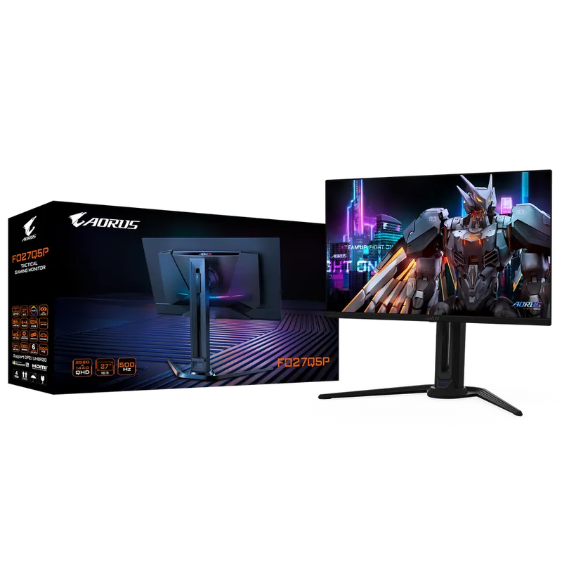 Монитор 27" Gigabyte AORUS FO27Q5P EK Black (QD-OLED, 2560×1440, 500Hz, 300 cd/m, 1,5M:1, 2xHDMI 2.1, DP 2.1 UHBR20, 1x MiniDP 2.1 UHBR20, DP 1.4 (HBR3) выход  3xUSB 3.2, USB Type-C) 