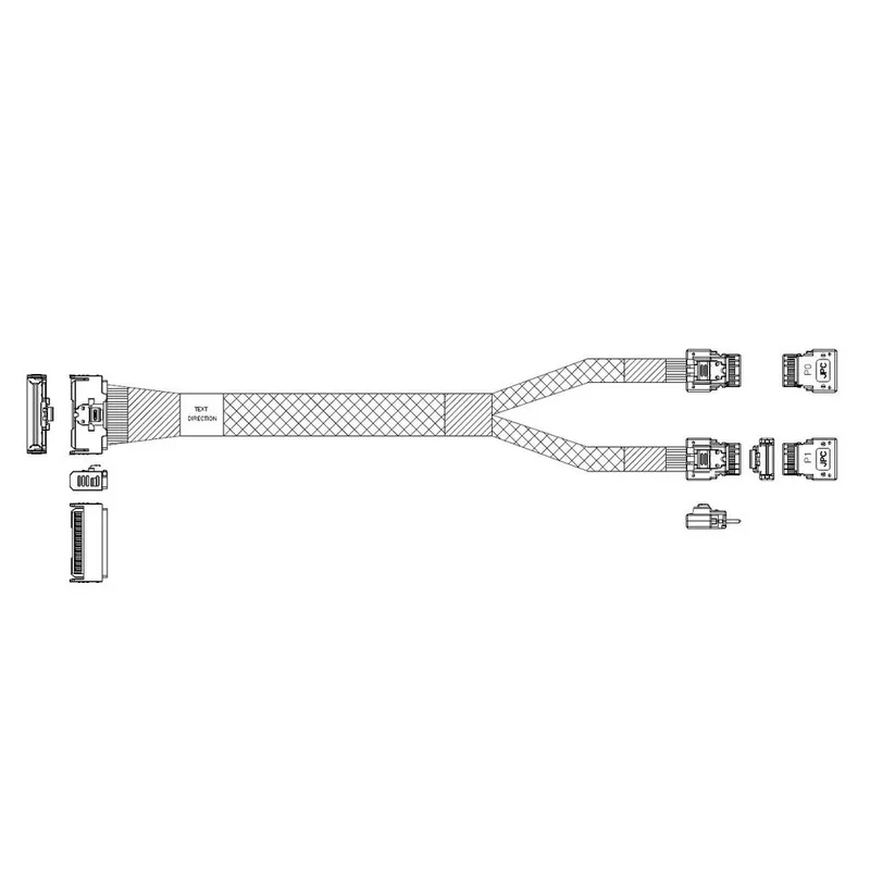 Кабель DiliVing DLMC74-8871 Cable MCIO x8 74P (прямой Straight Type)  -TO-  2x Slimline SAS x4 38P (SFF8654, прямой Straight Type) , 85 Ohm, L:80cm