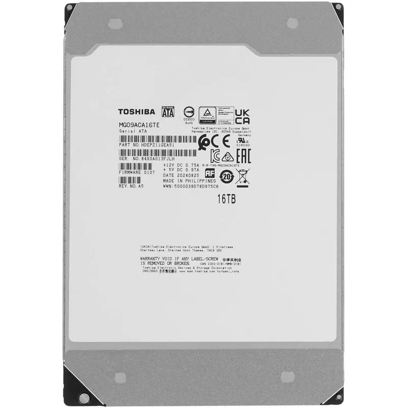 Toshiba Enterprise HDD 3.5" SATA 16TB, 7200 rpm, 512MB buffer, MG09ACA16TE, 1 year