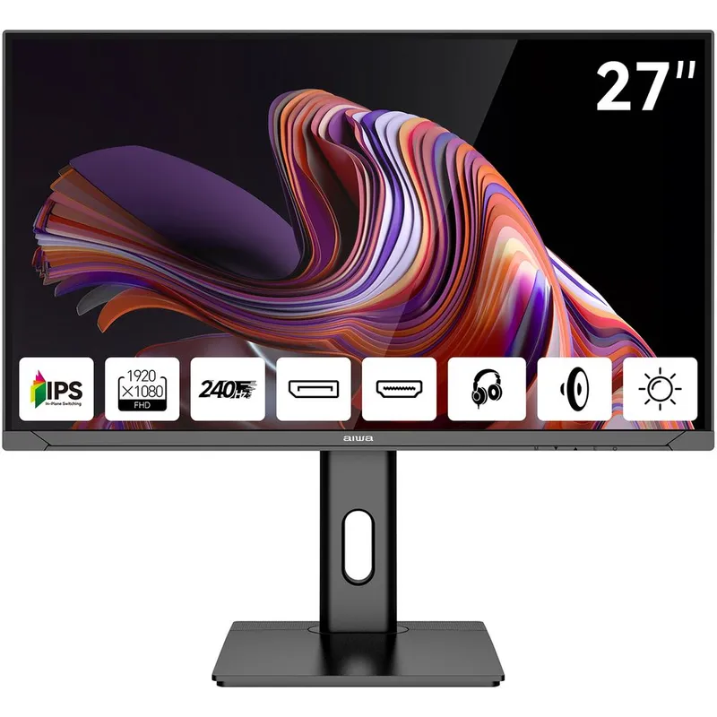 Монитор 27" AIWA MD2711 Black (IPS, 1920x1080, HDMI+HDMI+DP+DP, 1 ms, 178°/178°, 350 cd/m, 1000:1, 240Hz, Spk, Pivot)
