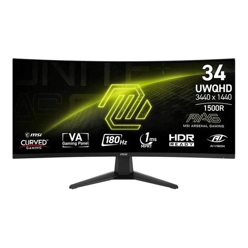Монитор 34" MSI MAG 346CQ Black (VA, 3440x1440, HDMI+HDMI+DP, 1 ms, 178°/178°, 300 cd/m, 4000:1, 180Hz, Curved 1500R)
