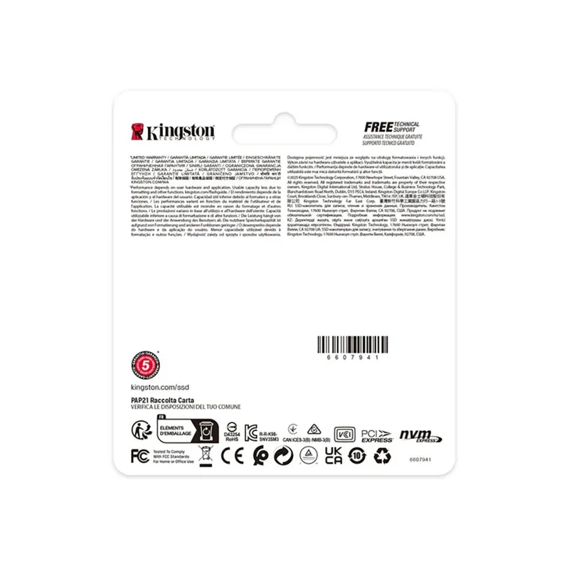 Kingston SSD 1000GB NV3 M.2 2230 NVMe Gen4x4 R6000/W4000MB/s 3D NAND MTBF 2M 320TBW Retail 1 year