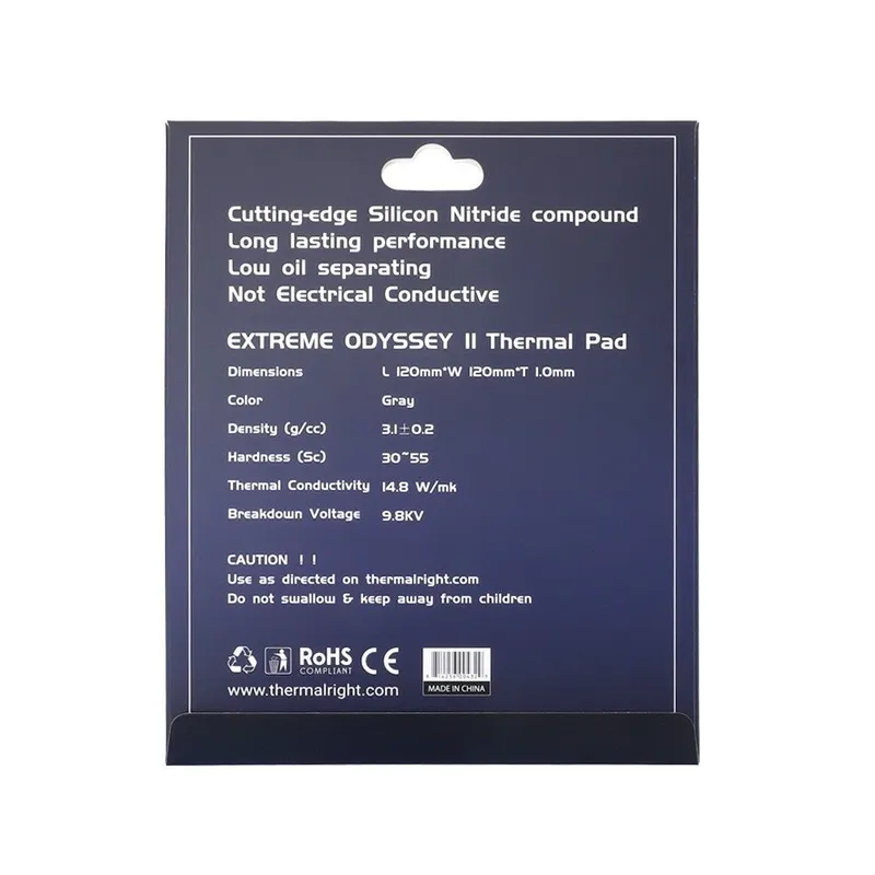Листовой термоинтерфейс Thermalright Extreme Odyssey II, размер 120x120 мм, толщина 1.0 мм, 14.8 Вт/(м·K)