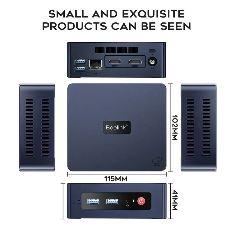 Мини-компьютер Beelink MINI S, CPU: Intel® Celeron® N5095 Processor , 4C/4T , GPU : Intel® UHD Graphics , 8GB DDR4 RAM  128GB SSD , Wi-Fi 5 ; Bluetooth 5.0; LAN 1000M