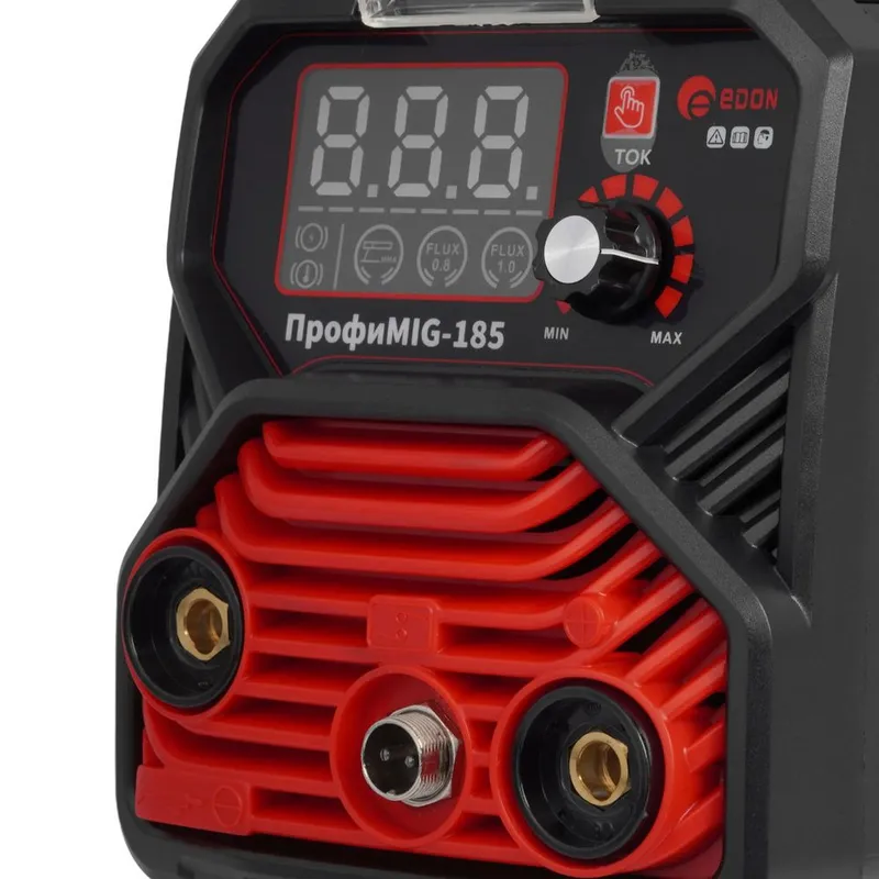  Сварочный аппарат полуавтоматический Edon ПрофиMIG-185 MIG 6,9кВт 20-185А, MMA 7,9кВт 20-185А, раб.цикл 60%, КПД 85%, диаметр: электроды 2-4мм, проволока 0,8-1мм