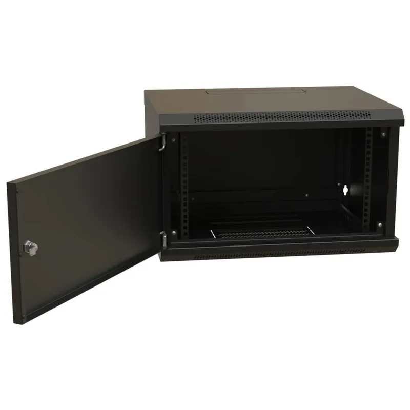 Шкаф Hyperline WRline WR-TW-0945-SR-RAL9004 настенный 19-дюймовый (19"), 9U, 500x600х450мм, цельнометаллическая дверь с замком, цвет черный (RAL9004) (разобранный)