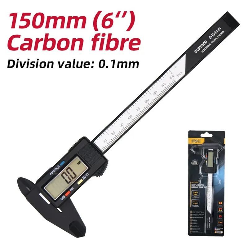 Электронный штангенциркуль Deli DL90150B  150мм, метрическая/дюймовая конвертация, пластик, светодиодный дисплей