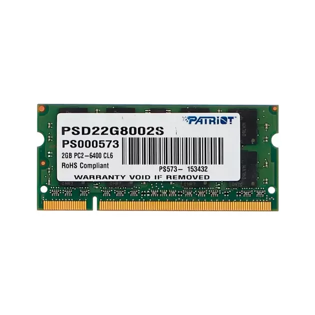Память DDR2 2Gb 800MHz Patriot PSD22G8002S RTL PC2-6400 CL6 SO-DIMM 200-pin 1.8В dual rank Ret