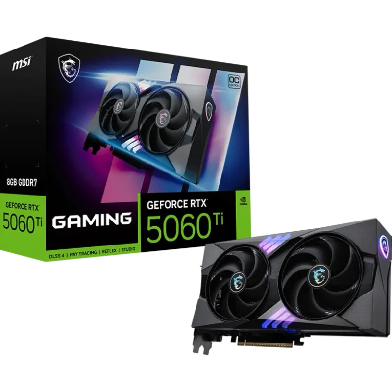 Видеокарта MSI PCI-E 5.0 RTX 5060 Ti 8G GAMING OC NVIDIA GeForce RTX 5060TI 8Gb 128bit GDDR7 2647/28000 HDMIx1 DPx3 HDCP Ret
