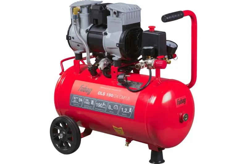 Компрессор поршневой Fubag OLS 190/24 CM1.6 безмасляный 190л/мин 24л 1200Вт красный/черный