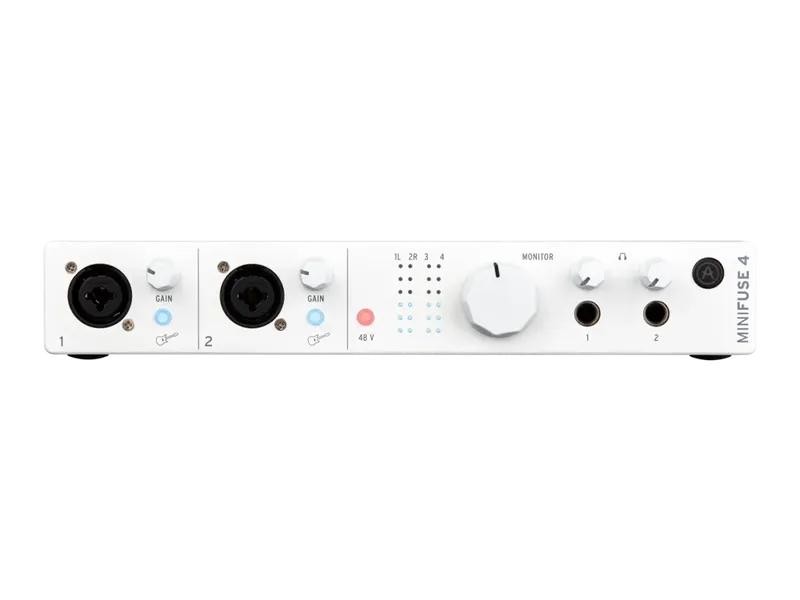 Аудиоинтерфейс USB [800113] Arturia [MiniFuse 4 White] 24бит/192кГц, два комбинированных входа XLR-1/4 (микрофонный/линейный/инструментальный) +48 В, два входа 6,3 Jack, 4 выхода 6,3 Jack, 2 выхода для наушников, MIDI In/Out, 2x USB Hub