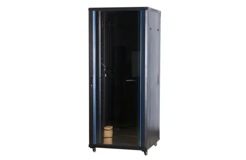 Рэковая стойка Wize Pro [W18UR ] 19", 18U, 600х600 мм,передняя дверь - стекло, задняя дверь - металл, вент.панель из 2 вентиляторов, колеса, полки 2U - 3 шт, заглушки U - 3 шт, рэковые гайки: 20 шт, сталь,черный (4 места)