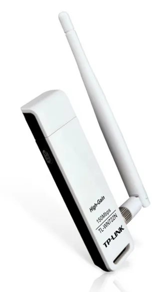 Сетевой адаптер TP-Link TL-WN722N, N150 Wi-Fi USB-адаптер высокого усиления, до 150 Мбит/с на 2,4 ГГц, 1 внешняя антенна с высоким коэффициентом усиления, USB 2.0, кнопка WPS