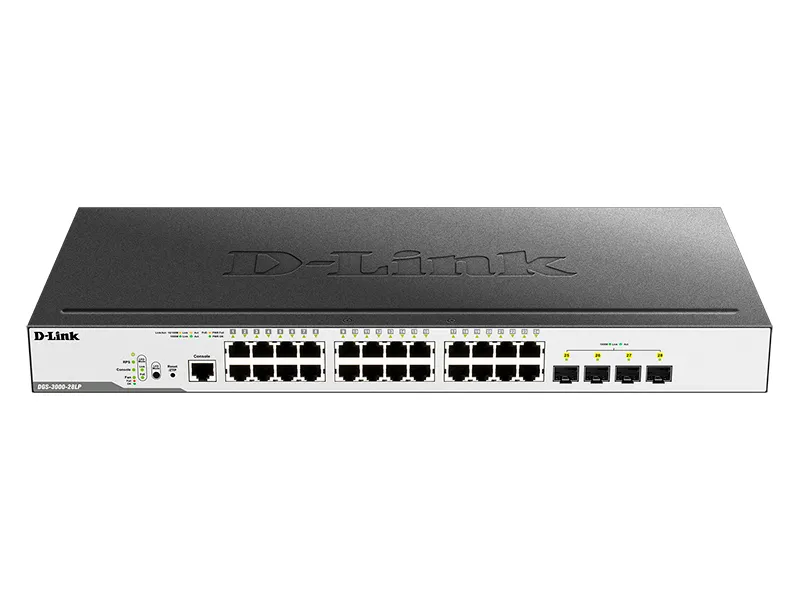Коммутатор D-Link DGS-3000-28LP/B1A 24x1Гбит/с 4SFP 24PoE 193W управляемый
