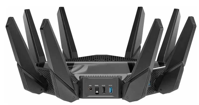 Роутер ASUS ROG GT-AXE16000 // 802.11 a/b/g/n/ac/ax 1148 + 4804Mbps, 2,4 + 5 gGz, 8 antenna, USB, GBT LAN ; 90IG06W0-MU2A10