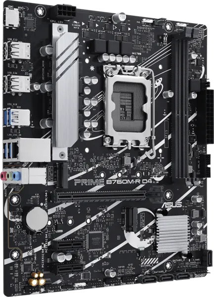 Материнская плата ASUS PRIME B760M-R D4, LGA1700, B760, 2*DDR4, HDMI, 4xSATA3 + RAID, M2, Audio, Gb LAN, USB 3.2, USB 2.0, mATX; 90MB1HA0-M0EAY0