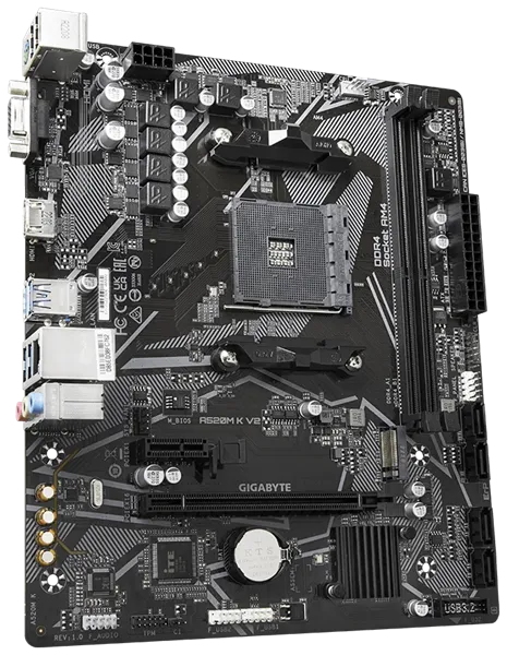 Материнская плата GIGABYTE A520M K V2, AM4, A520, 2*DDR4, D-SUB+HDMI,  4 SATA 6 Гб/с, M2, Audio, Gb LAN, USB 3.2, USB 2.0, mATX