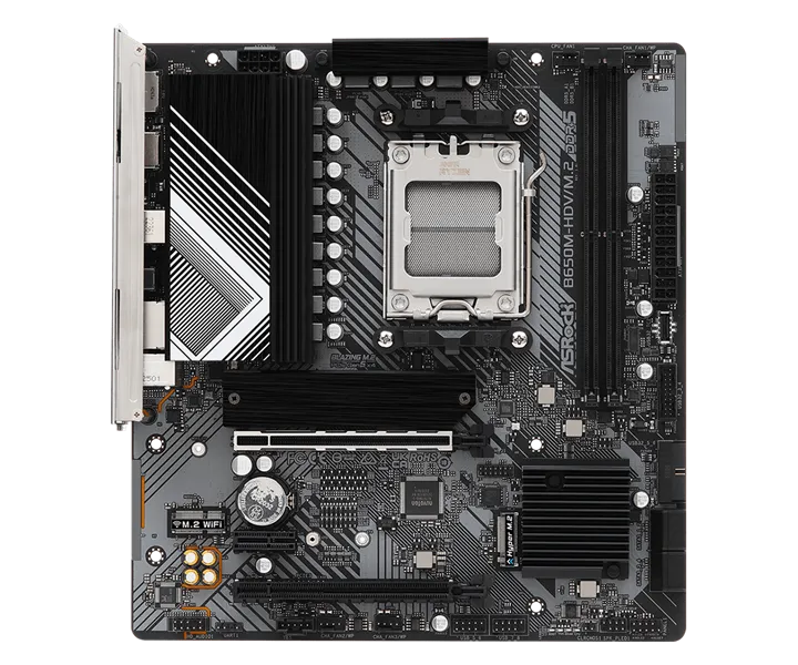 Материнская плата ASROCK B650M-HDV/M.2, AM5, B650, 2*DDR5, HDMI+DP, 4xSATA3 6.0, M.2 Socket, RAID, USB 3.2, USB 2.0, Type-C, mATX