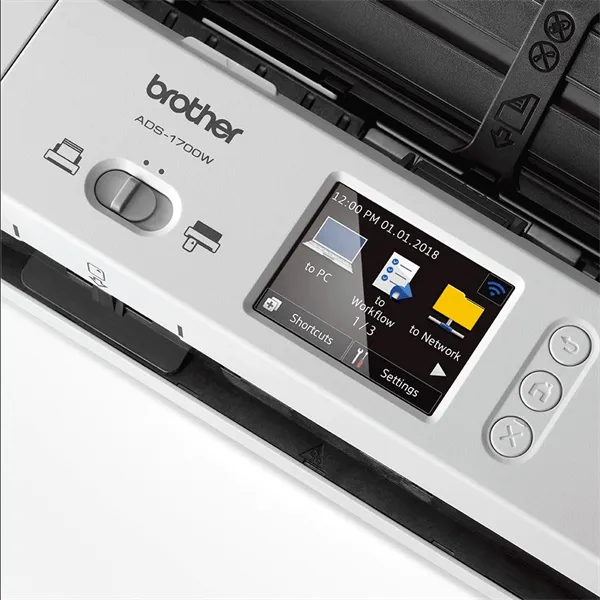 Сканер Brother Документ-сканер ADS-1700W, A4, 25 стр/мин, цветной, 1200 dpi, Duplex, ADF20, сенс.экран, USB 3.0, WiFi