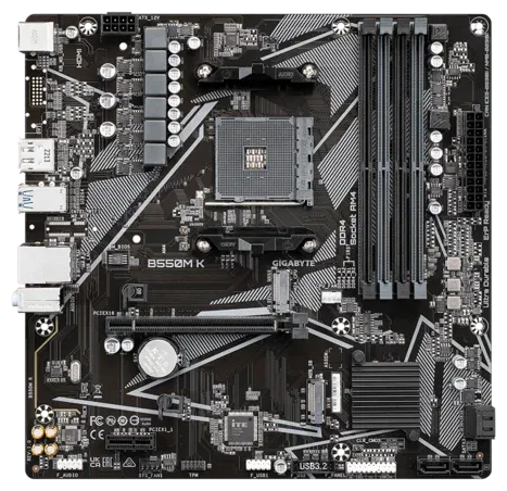 Материнская плата GIGABYTE B550M K, AM4, B550, 4*DDR4, DP+HDMI,  4 SATA 6 Гб/с, M2, Audio, Gb LAN, USB 3.2, USB 2.0, mATX