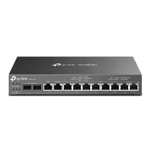 Сетевое оборудование TP-Link ER7212PC, Гигабитный VPN-маршрутизатор Omada с портами PoE+ и контроллером, 2 гиг. порта SFP WAN/LAN, 1 гиг. порт RJ45 WAN, 1 гига. порт RJ45 WAN/LAN, 8 гиг. портов RJ45 LAN