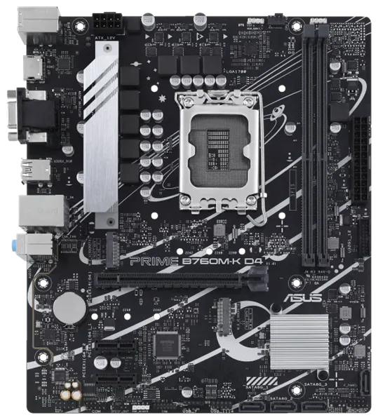 Материнская плата ASUS PRIME B760M-K D4, LGA1700, B760, 2*DDR4, HDMI+VGA, 4xSATA3 + RAID, M2, Audio, Gb LAN, USB 3.2, USB 2.0, mATX; 90MB1DS0-M0EAY0