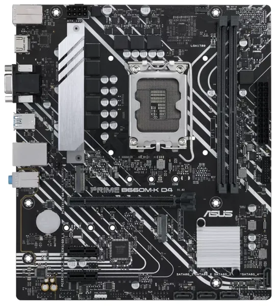 Материнская плата ASUS PRIME B660M-K D4, LGA1700, B660, 2*DDR4, D-Sub + HDMI, SATA3 + RAID, Audio, Gb LAN, USB 3.2*6, USB 2.0*6, COM*1 header (w/o cable), mATX; 90MB1950-M1EAY0