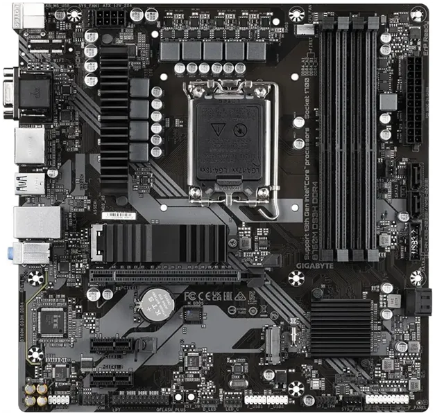 Материнская плата GIGABYTE B760M DS3H DDR4, LGA1700, B760, 4*DDR4, D-sub+DP+HDMI,  4 SATA 6 Гб/с, M2, Audio, Gb LAN, USB 3.2, USB 2.0, Type-C, COM*1 port, mATX