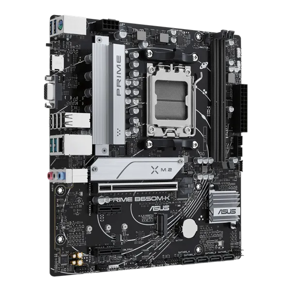 ASUS PRIME B650M-K, Socket AM5, B650, 2*DDR5, HDMI+VGA, 4xSATA 6+ RAID, 2xM2,  USB 3.2, USB 2.0, mATX; 90MB1F60-M0EAY0