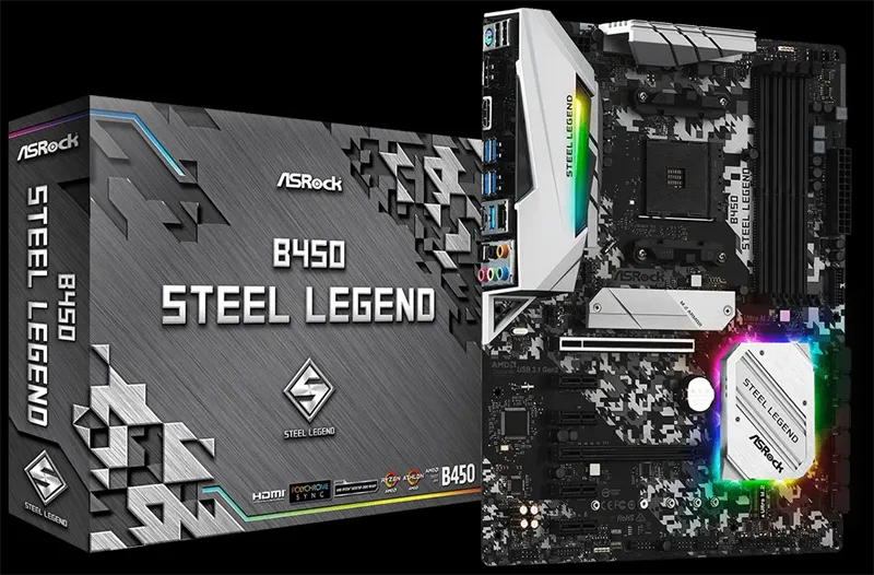 Материнская плата ASROCK B450 STEEL LEGEND , AM4, B450, 4*DDR4, HDMI+DP, 4xSATA3 6.0, M.2 Socket, 4xUSB 3.2, 2xUSB 2.0, Type-C, ATX; 90-MXBA00-A0UAYZ