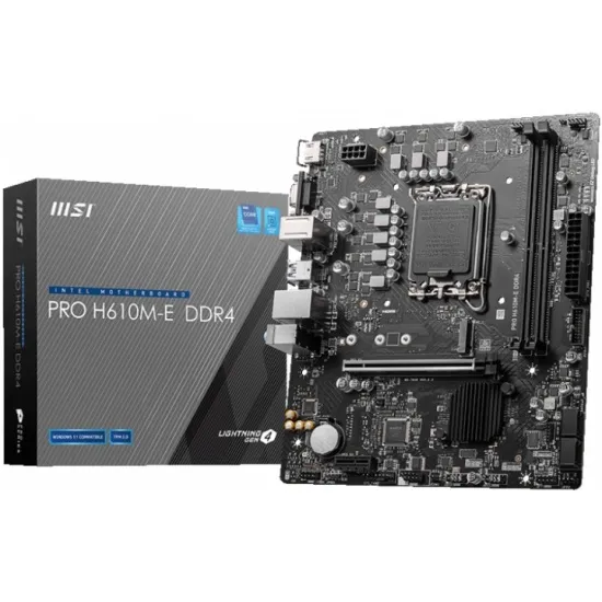 Материнская плата MSI PRO H610M-E DDR4 Soc-1700 Intel H610 2xDDR4 mATX AC`97 8ch(7.1) GbLAN+VGA+HDMI
