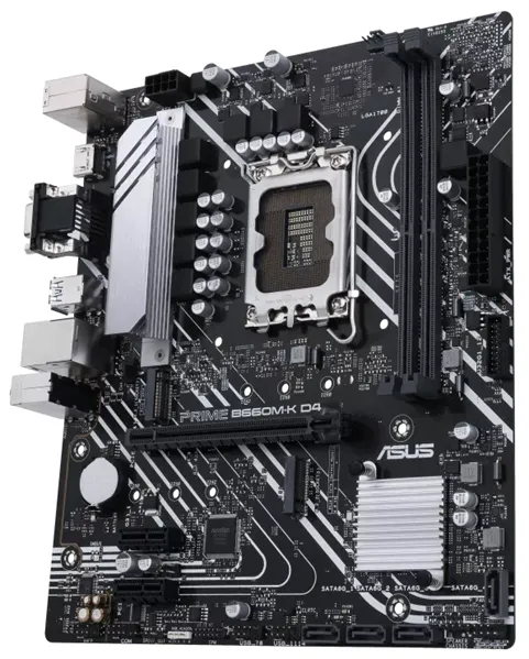 Материнская плата ASUS PRIME B660M-K D4, LGA1700, B660, 2*DDR4, D-Sub + HDMI, SATA3 + RAID, Audio, Gb LAN, USB 3.2*6, USB 2.0*6, COM*1 header (w/o cable), mATX; 90MB1950-M1EAY0