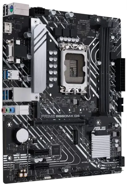 Материнская плата ASUS PRIME B660M-K D4, LGA1700, B660, 2*DDR4, D-Sub + HDMI, SATA3 + RAID, Audio, Gb LAN, USB 3.2*6, USB 2.0*6, COM*1 header (w/o cable), mATX; 90MB1950-M1EAY0