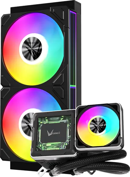 Formula V Line Cryo Wing Digi 240 BK, 240mm, LCD 2.73", 2x120mm, ARGB fans, LGA115X/1200/1700/1851/1366/2011/2066, AM3/AM4/AM5/Ryzen3/Ryzen5/Ryzen7/Threadripper/RT4