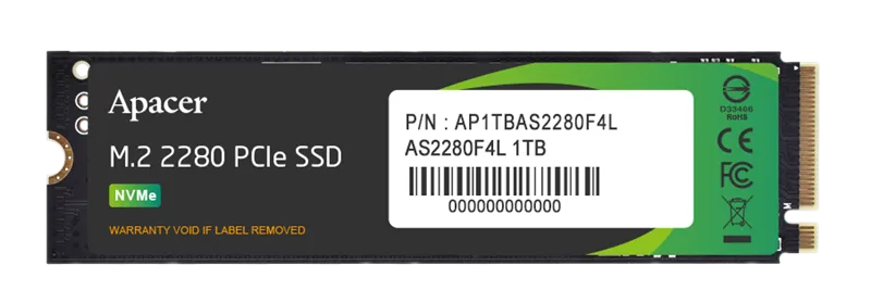 Apacer SSD AS2280F4L 1TB M.2 2280 PCIe Gen5x4, R10400/W8600 Mb/s, 3D NAND, MTBF 1.5M, NVMe, 600TBW, Retail, 5 years (AP1TBAS2280F4L-1)