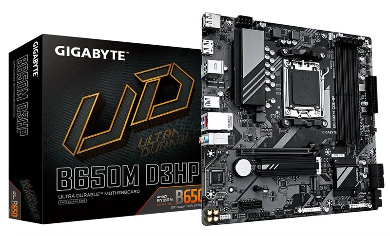 Материнская плата GIGABYTE B650M D3HP, AM5, B650, 4*DDR5, DP+HDMI,  4 SATA 6 Гб/с, M2, Audio, Gb LAN, USB 3.2, Type-C, COM*1 port, mATX
