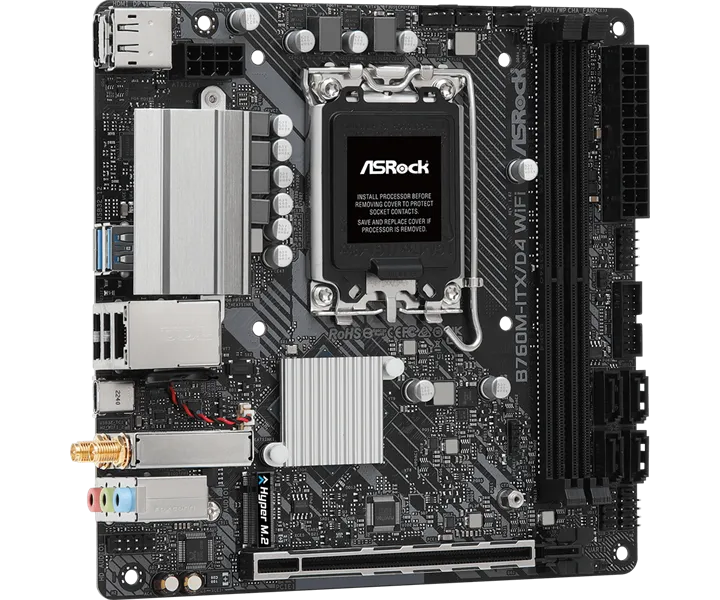 Материнская плата ASROCK B760M-ITX/D4 WIFI, LGA1700, B760, 2*DDR4, HDMI+DP, 4xSATA3 6.0 (RAID), M.2 Socket, USB 3.2, USB2.0, Type-C, mITX