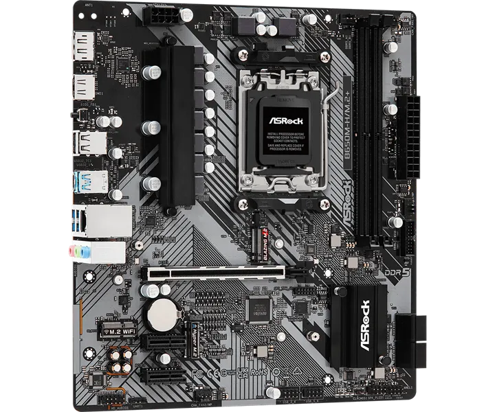 Материнская плата ASROCK B650M-H/M.2+, AM5, B650, 2*DDR5, HDMI+DP, 4xSATA3 6.0, M.2 Socket, RAID, USB 3.2, USB 2.0, Type-C, mATX
