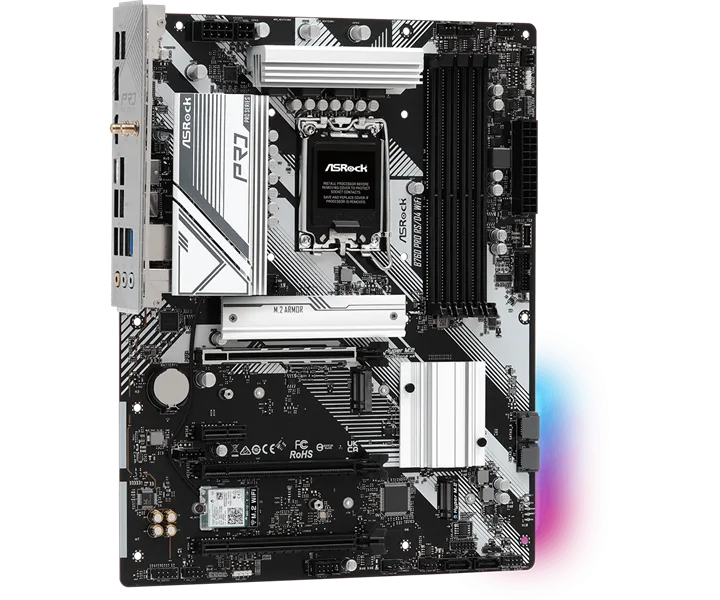 Материнская плата ASROCK B760 PRO RS/D4 WIFI, LGA1700, B760, 4*DDR4, HDMI+DP, 4xSATA3 6.0 (RAID), M.2 Socket, USB 3.2, USB2.0, Type-C, ATX