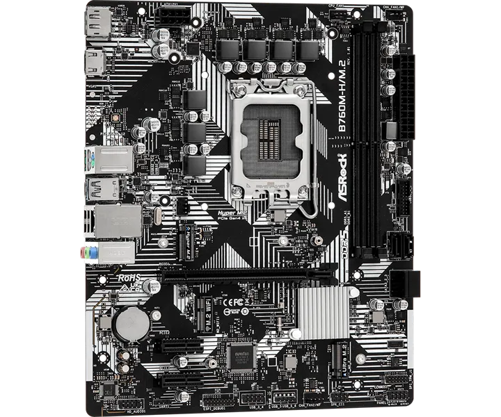 Материнская плата ASROCK B760M-H/M.2, LGA1700, B760, 2*DDR5, DP+HDMI, 4xSATA3 6.0 (RAID), M.2 Socket, USB 3.2, USB 2.0, mATX; 90-MXBM40-A0UAYZ