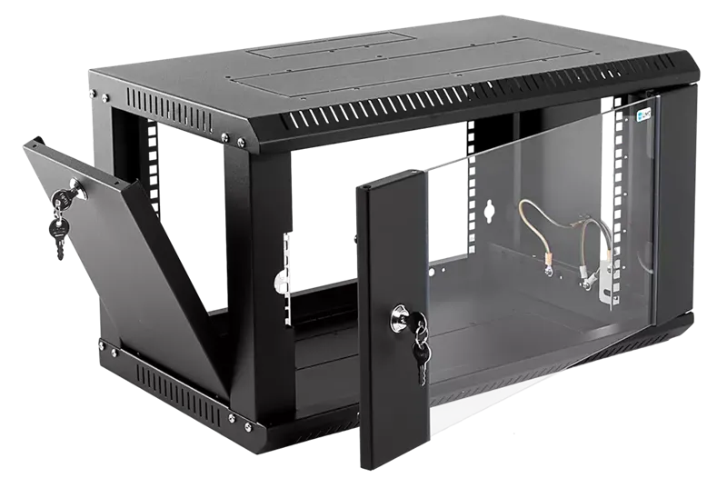 Шкаф ЦМО Шкаф телекоммуникационный настенный разборный ЭКОНОМ 9U (600х350) дверь стекло, цвет черный