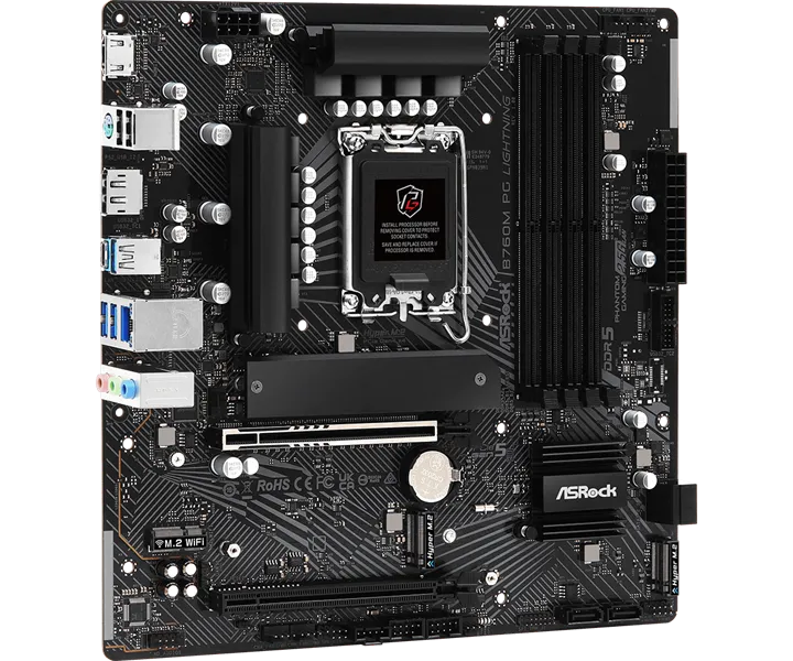 Материнская плата ASROCK B760M PG LIGHTNING, LGA1700, B760, 4*DDR5, HDMI+DP, 4xSATA3 6.0 (RAID), M.2 Socket, USB 3.2, USB2.0, Type-C, mATX