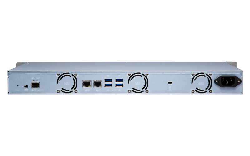Система хранения данных QNAP CHANNEL 1U QC 1,7GhzCPU/8Gb(upto8Gb)/upto 4HDD, upto 16 with TL-R1200C-RP/SATA(3,5" 2,5")/ 4xUSB3.2/2x1GbE 1x10GbE(SFP+)/iSCSI/1xPS/no rail/2YW TS-431XeU-8G-EU-RU
