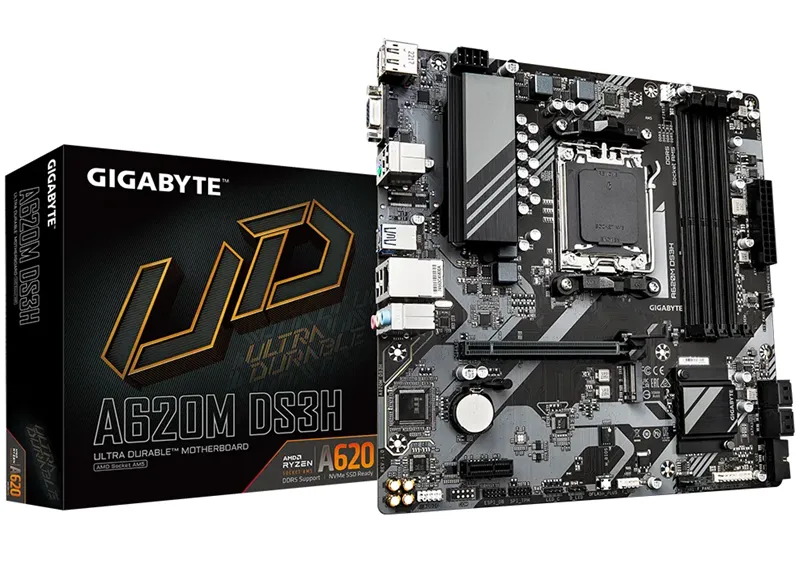 GIGABYTE A620M DS3H, AM5, A620, 2*DDR5, DP+HDMI+D-Sub,  4 SATA 6 Гб/с, M2, Audio, Gb LAN, USB 3.2, USB 2.0, mATX