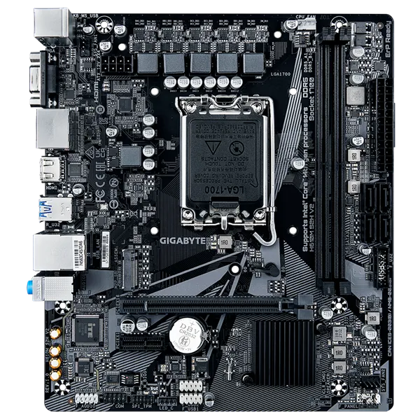 GIGABYTE H610M S2H, LGA1700, H610, 2*DDR5, 4*SATA, 1*M.2, 2*USB 3.2, 4*USB 2.0, 1*PCIx16, 1*PCIx1, D-Sub+HDMI+2*DP, mATX