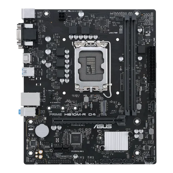 Материнская плата ASUS PRIME H610M-R D4-SI, LGA1700, H610, 2*DDR4, D-sub+DVI+HDMI, SATA 6.0, M.2, USB 3.2, mATX; 90MB1B40-M0ECY0